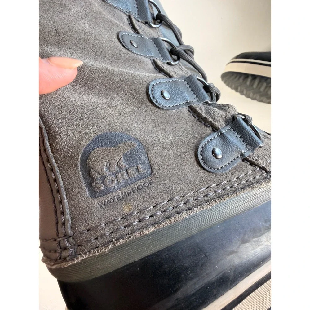 Sorel Joan of Arctic Snow Boots Women Gray Excellent Waterproof Faux Fur Suede